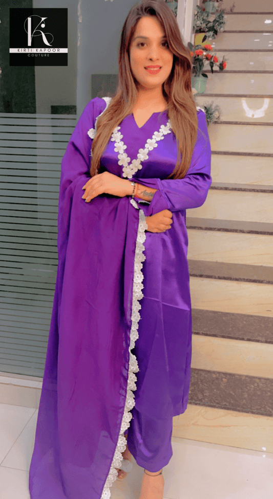 Sparkling Purple Satin Suit - Kirti Kapoor Couture