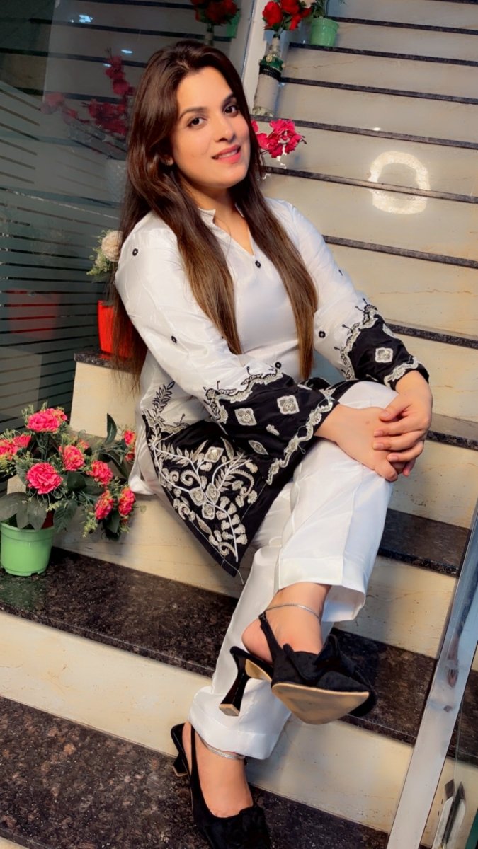 Stylish Black and White Embroidered Silk Co - ord Set - Kirti Kapoor Couture