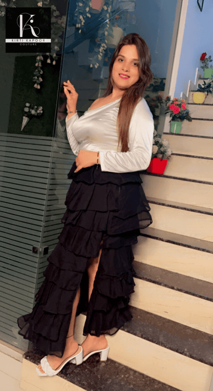 Stylish White Top with Black Skirt - Kirti Kapoor Couture