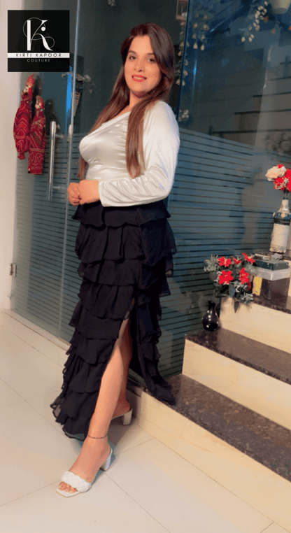 Stylish White Top with Black Skirt - Kirti Kapoor Couture