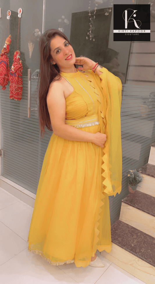 The Haldi Outfit : Lehnga - Choli Style Gown - Kirti Kapoor Couture