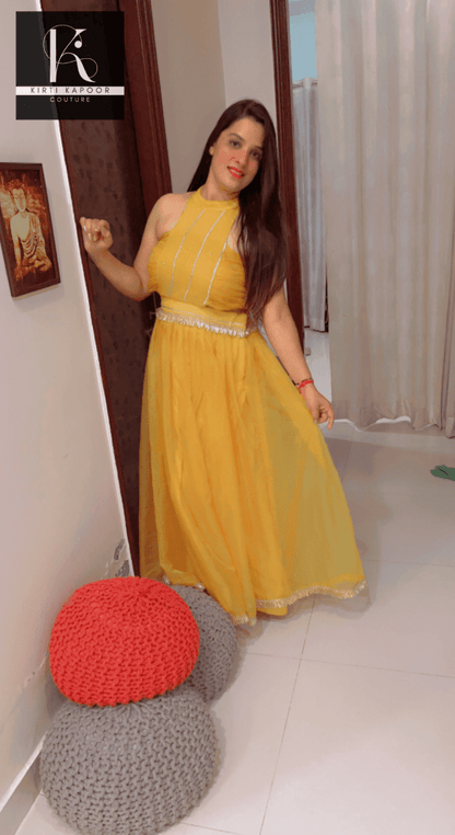 The Haldi Outfit : Lehnga - Choli Style Gown - Kirti Kapoor Couture