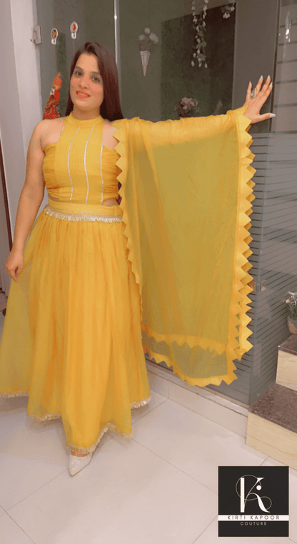 The Haldi Outfit : Lehnga - Choli Style Gown - Kirti Kapoor Couture