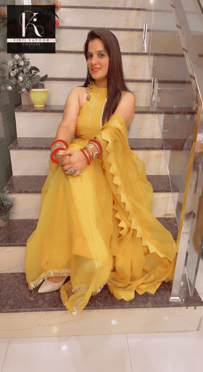 The Haldi Outfit : Lehnga - Choli Style Gown - Kirti Kapoor Couture