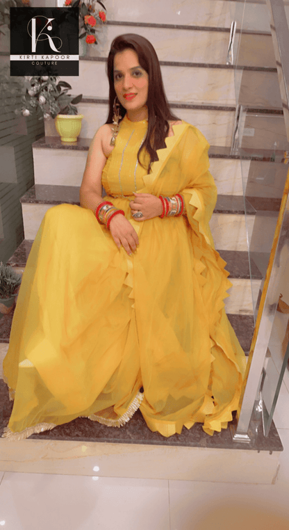 The Haldi Outfit : Lehnga - Choli Style Gown - Kirti Kapoor Couture