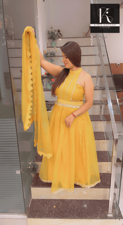 The Haldi Outfit : Lehnga - Choli Style Gown - Kirti Kapoor Couture