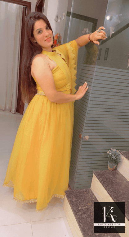 The Haldi Outfit : Lehnga - Choli Style Gown - Kirti Kapoor Couture