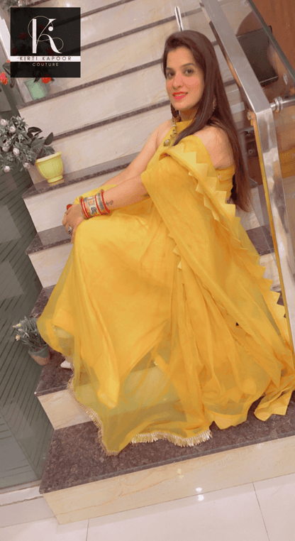 The Haldi Outfit : Lehnga - Choli Style Gown - Kirti Kapoor Couture