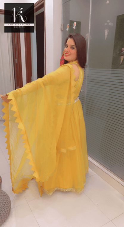 The Haldi Outfit : Lehnga - Choli Style Gown - Kirti Kapoor Couture
