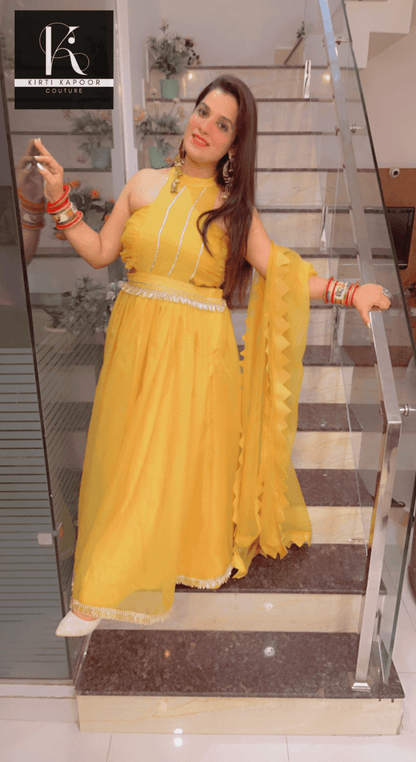 The Haldi Outfit : Lehnga - Choli Style Gown - Kirti Kapoor Couture
