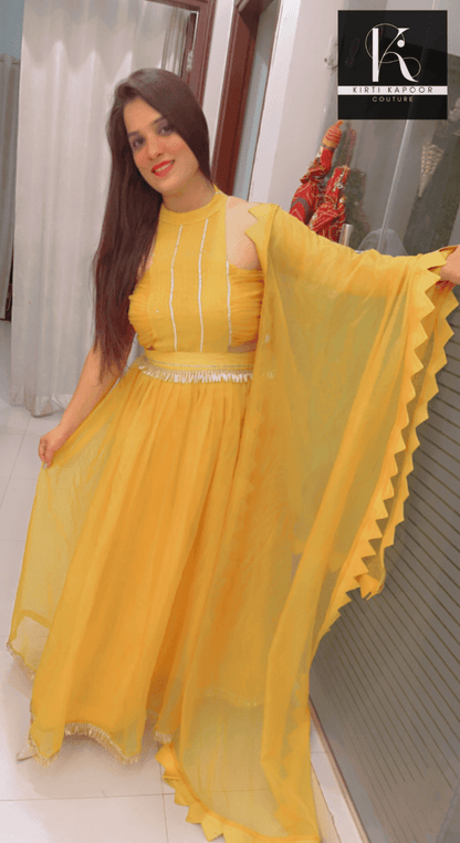 The Haldi Outfit : Lehnga - Choli Style Gown - Kirti Kapoor Couture