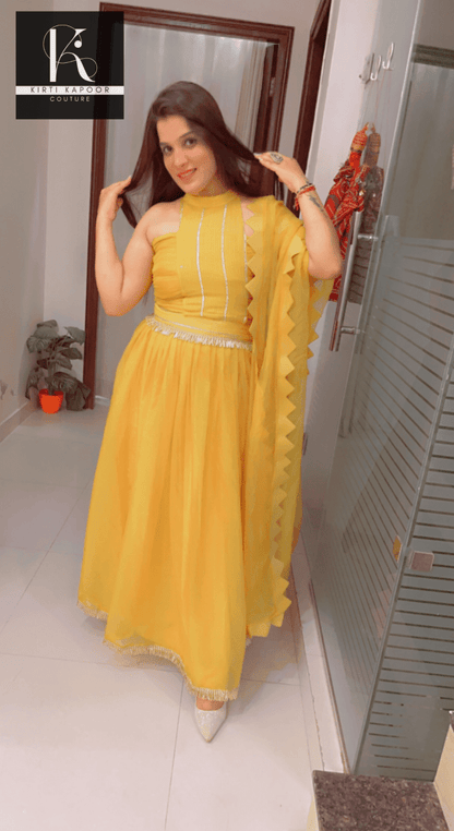 The Haldi Outfit : Lehnga - Choli Style Gown - Kirti Kapoor Couture