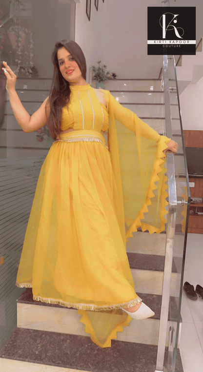 The Haldi Outfit : Lehnga - Choli Style Gown - Kirti Kapoor Couture