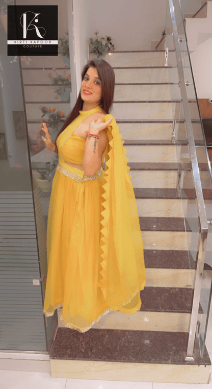 The Haldi Outfit : Lehnga - Choli Style Gown - Kirti Kapoor Couture