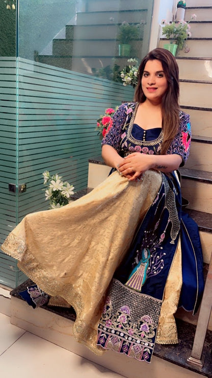 The Palanquin Shirt with Golden Brocade Skirt - Kirti Kapoor Couture