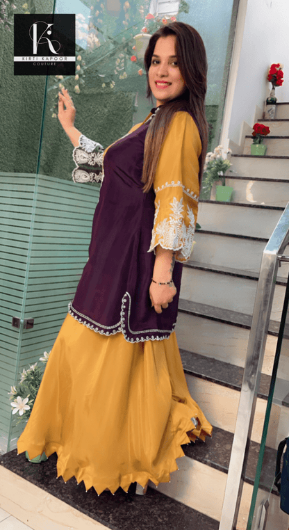Thread - Worked Tri - Coloured Kurti and Plazo Set - Kirti Kapoor Couture