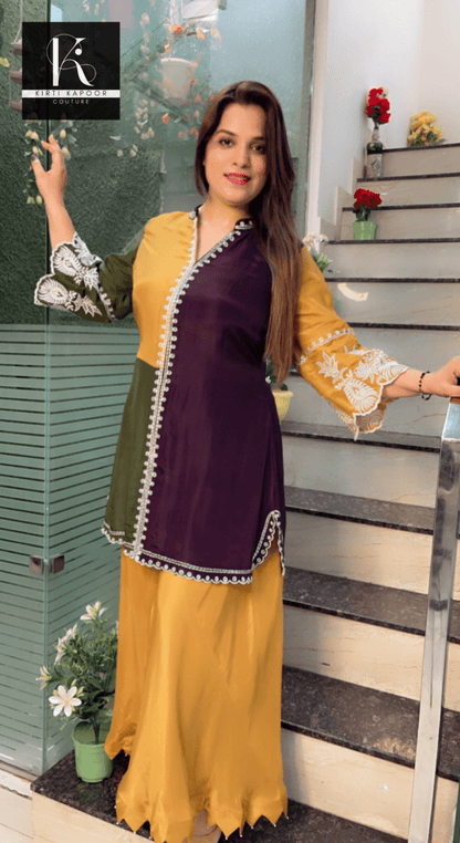 Thread - Worked Tri - Coloured Kurti and Plazo Set - Kirti Kapoor Couture