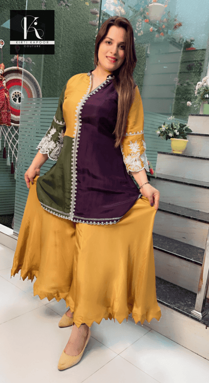 Thread - Worked Tri - Coloured Kurti and Plazo Set - Kirti Kapoor Couture