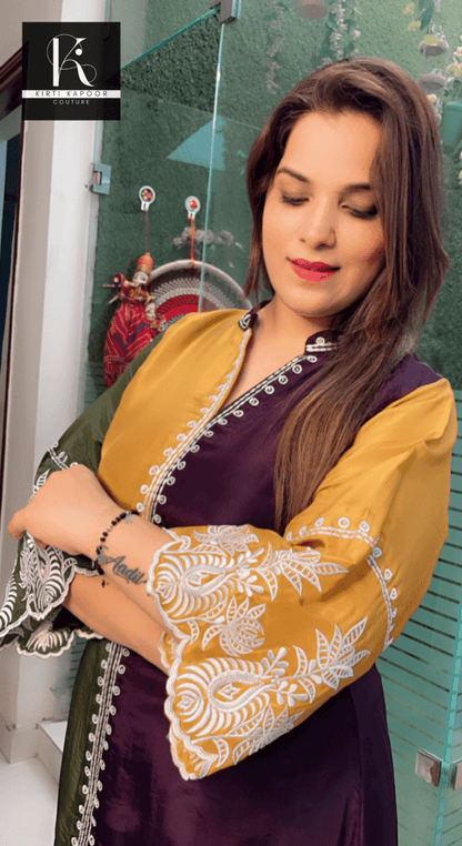 Thread - Worked Tri - Coloured Kurti and Plazo Set - Kirti Kapoor Couture