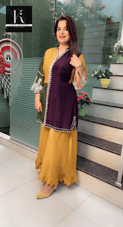 Thread - Worked Tri - Coloured Kurti and Plazo Set - Kirti Kapoor Couture
