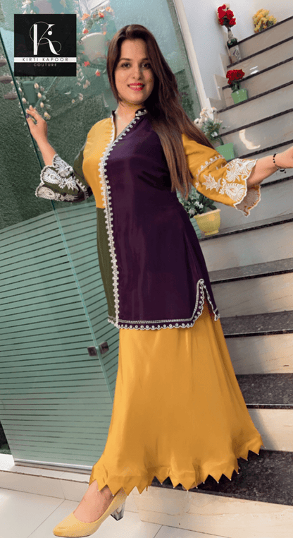 Thread - Worked Tri - Coloured Kurti and Plazo Set - Kirti Kapoor Couture