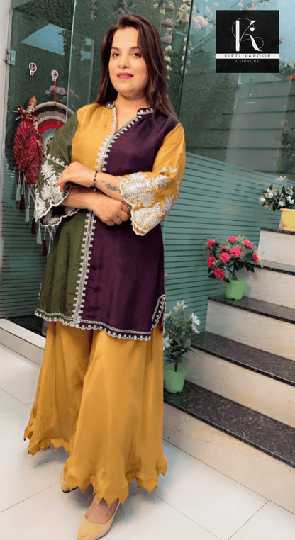 Thread - Worked Tri - Coloured Kurti and Plazo Set - Kirti Kapoor Couture