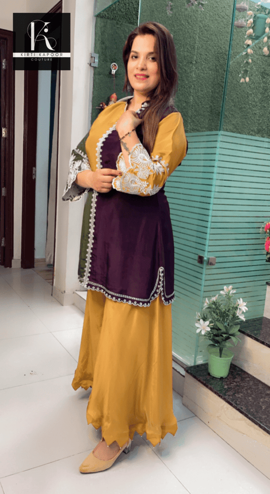 Thread - Worked Tri - Coloured Kurti and Plazo Set - Kirti Kapoor Couture