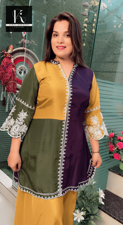 Thread - Worked Tri - Coloured Kurti and Plazo Set - Kirti Kapoor Couture