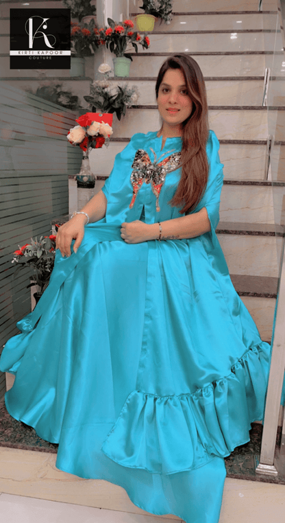 Tiffany Blue Butterfly Patched Set - Kirti Kapoor Couture