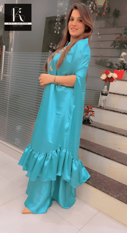 Tiffany Blue Butterfly Patched Set - Kirti Kapoor Couture