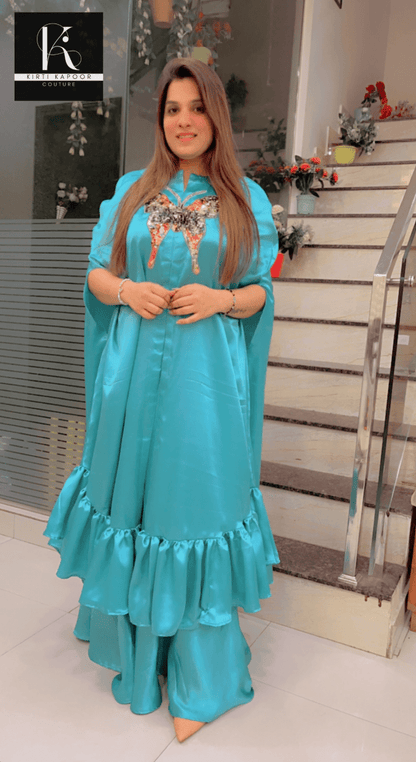 Tiffany Blue Butterfly Patched Set - Kirti Kapoor Couture
