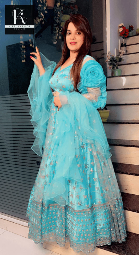Tiffany Blue Designer Lehenga Choli - Kirti Kapoor Couture