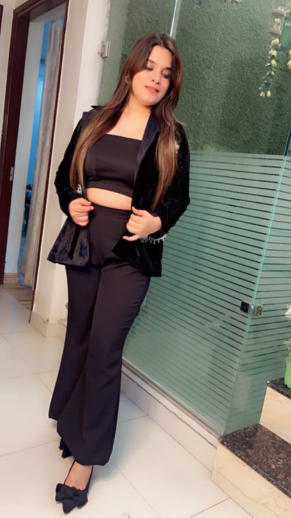 Velvet three piece formal blazer set - Kirti Kapoor Couture
