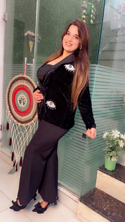 Velvet three piece formal blazer set - Kirti Kapoor Couture