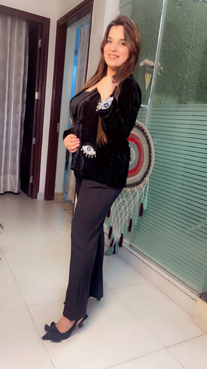 Velvet three piece formal blazer set - Kirti Kapoor Couture