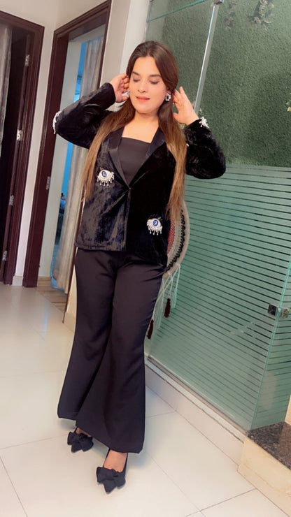 Velvet three piece formal blazer set - Kirti Kapoor Couture