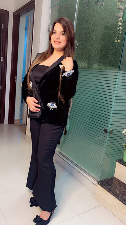 Velvet three piece formal blazer set - Kirti Kapoor Couture