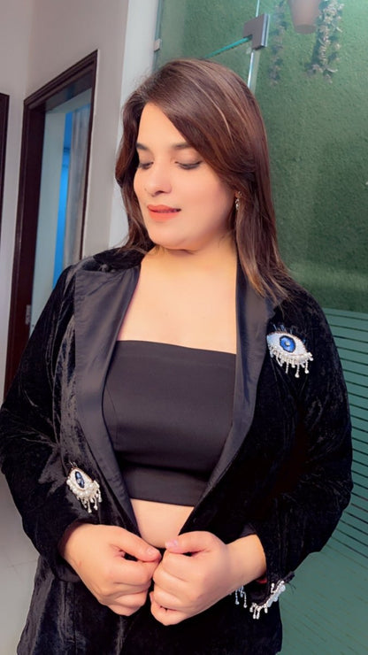 Velvet three piece formal blazer set - Kirti Kapoor Couture