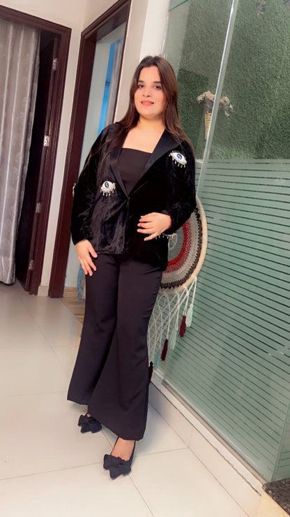 Velvet three piece formal blazer set - Kirti Kapoor Couture