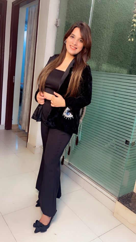 Velvet three piece formal blazer set - Kirti Kapoor Couture
