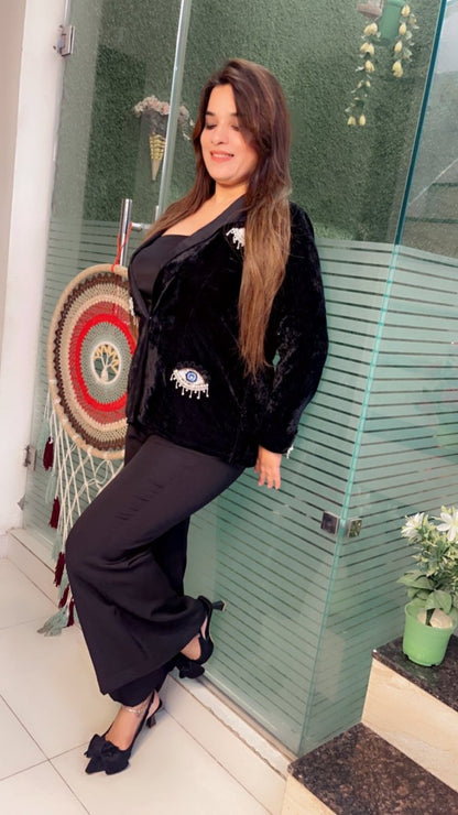 Velvet three piece formal blazer set - Kirti Kapoor Couture