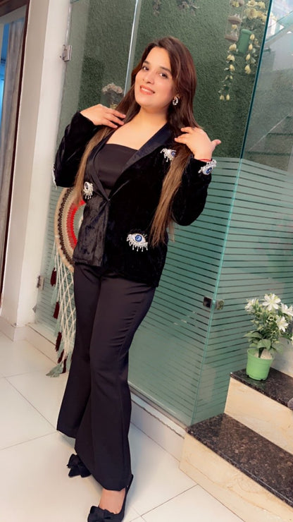Velvet three piece formal blazer set - Kirti Kapoor Couture