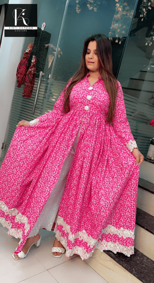 White A - line Front - Cut Shirt with a Chicken Pants - Kirti Kapoor Couture