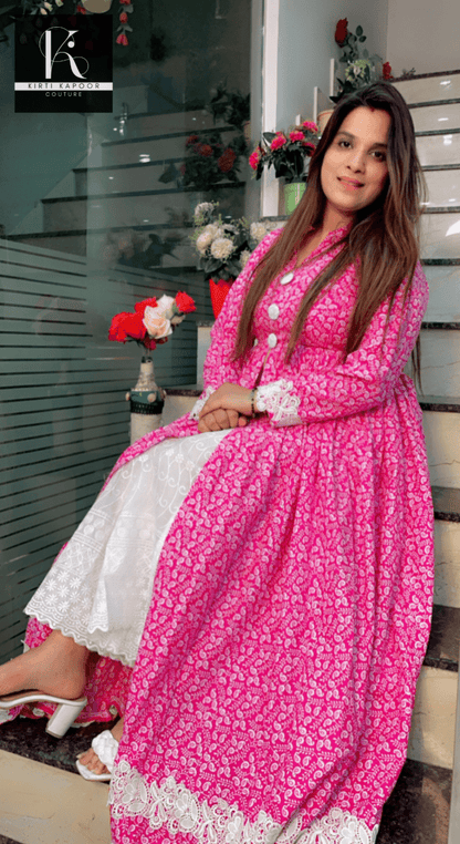 White A - line Front - Cut Shirt with a Chicken Pants - Kirti Kapoor Couture