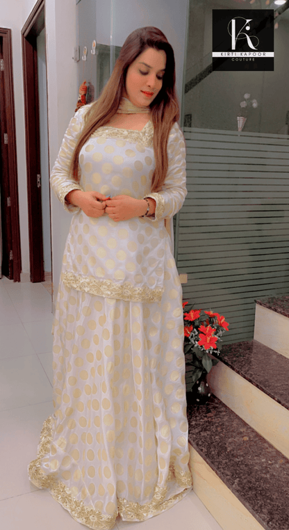 White Brocade Skirt Dress For Casual Parties - Kirti Kapoor Couture