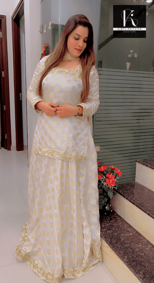 White Brocade Skirt Dress For Casual Parties - Kirti Kapoor Couture