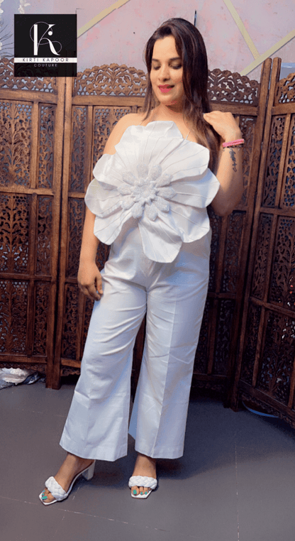 White embroidered flower outfit - Kirti Kapoor Couture
