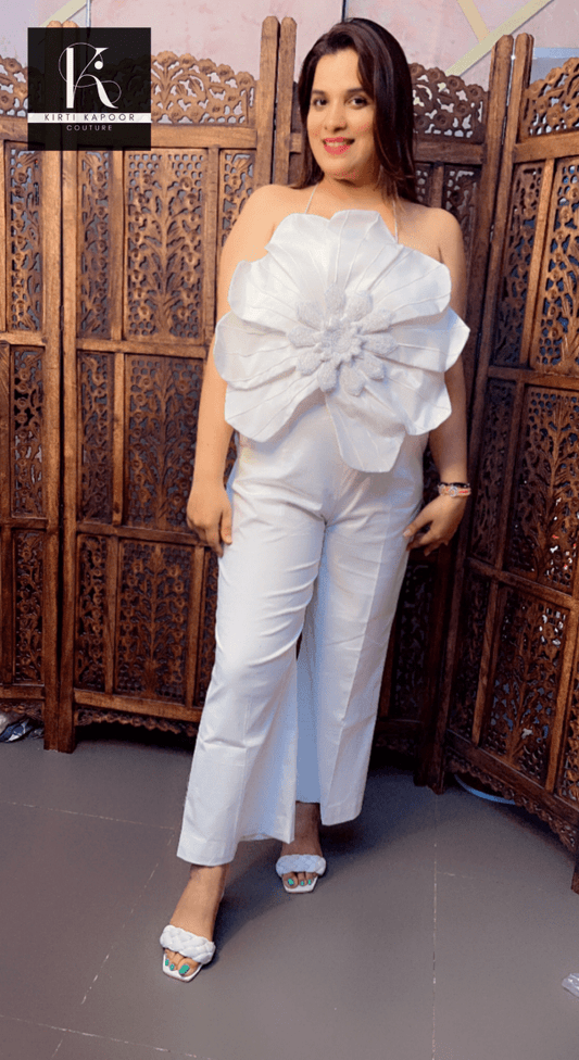 White embroidered flower outfit - Kirti Kapoor Couture