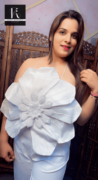 White embroidered flower outfit - Kirti Kapoor Couture