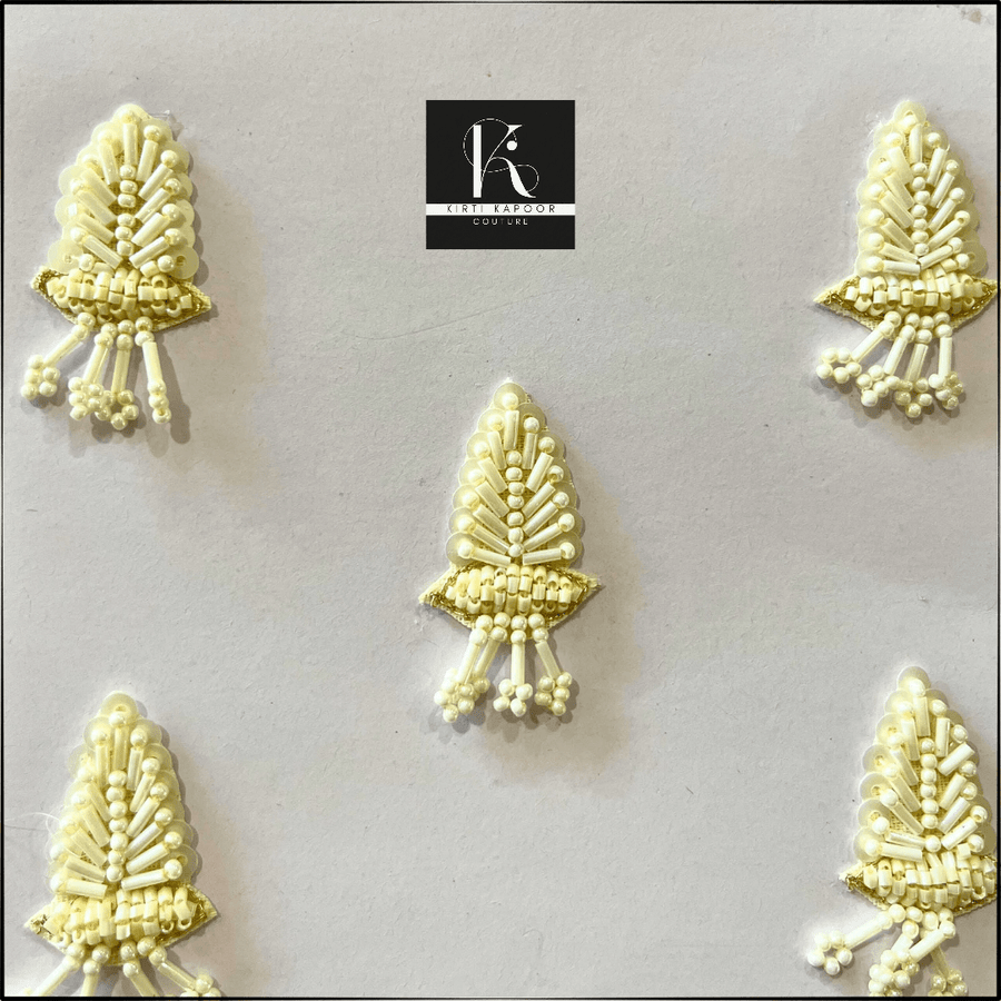 Leaf Off-White Bead Cutdana Handmade Patch (PH009)